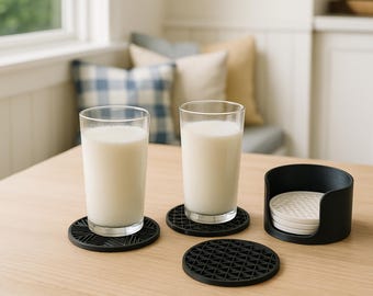 Unique Coaster Set with Holder - 3D Printed Coasters for Drinks - Honeycomb Pattern Drink Coasters - Triangle Design Table Coasters