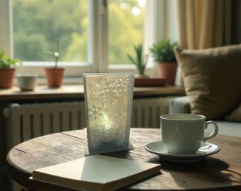 Latarnia z podgrzewaczami w kształcie płatków śniegu – zimowy świecznik LED – dekoracja w kształcie płatków śniegu – przytulny zimowy element centralny – WanderCraft3D