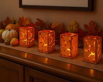 Herbstlaub Teelichthalter mit LED-Licht, Vintage Herbstliche Dekoration, Halloween Party Dekoration, Halloween Geschenk