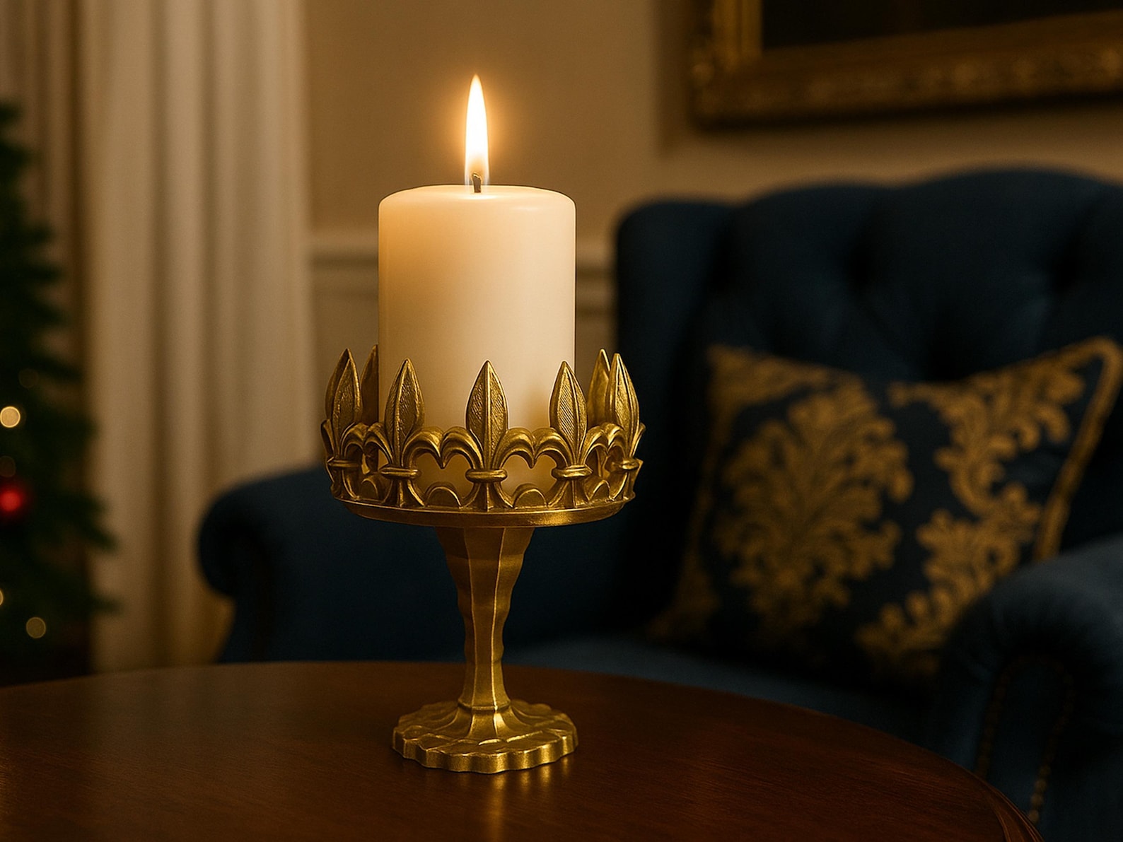 Fleur de Lys Pillar Candle Holder  Gold Pillar Candle Stand  3D Printed Candle Holder  Elegant Fleur de Lys Decor