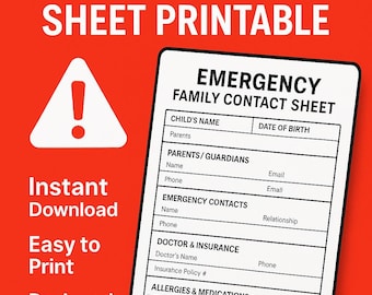 Emergency Contact Sheet Printable | Babysitter Information Form (PDF)