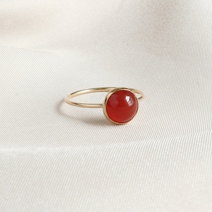 Natural Carnelian Round Ring, Gold Carnelian Ring, Stacking Ring, Gemstone Ring Gold Round Carnelian Ring, Minimalist Ring Gift for Her