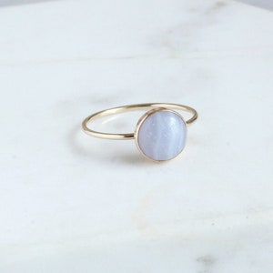 Blue Lace Agate Minimalist Ring, Minimalist Gold Round Blue Lace Agate Ring, Stacking Ring, Dainty Ring, Soothing, Calm, Light Blue Ring, R