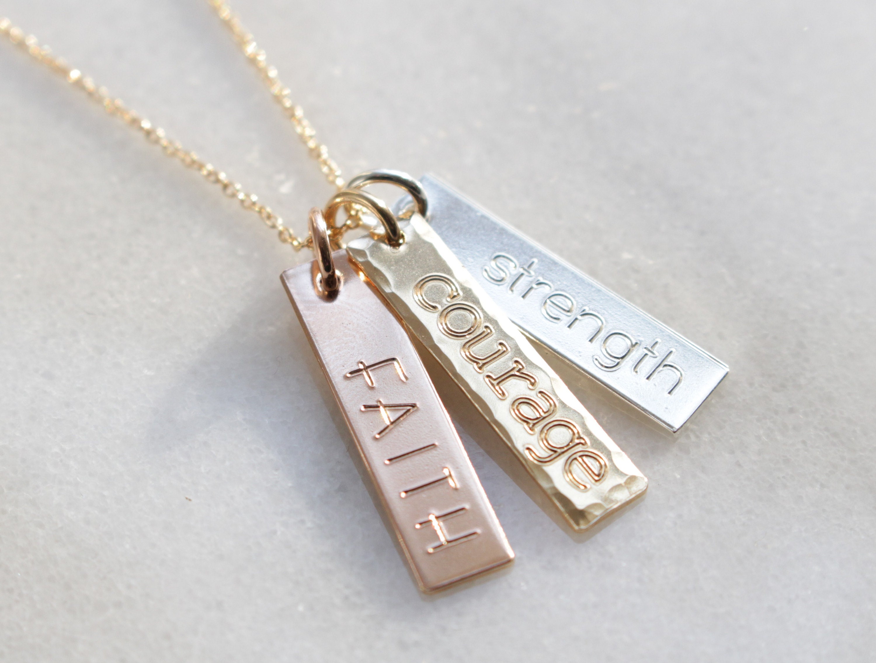 Three Engraved Necklace Personalized Inspirational Necklace Etsy