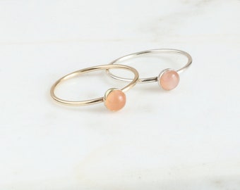 Peach Moonstone Minimalist Ring Dainty Gold Ring, Gold Silver Stacking Ring Gemstone Peach Moonstone Ring, Tiny Minimalist Ring Gift Her 4mm