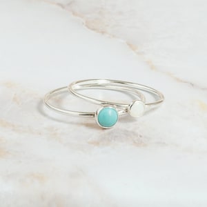 Opal & Turquoise Minimalist Silver Ring SET, Dainty Stacking Rings, Gemstone Silver Dainty Opal Turquoise Rings, Minimalist Ring Gift 3/4