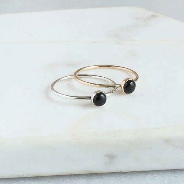 Minimalist Black Onyx Ring, Dainty Silver Ring, Stacking Ring, Gemstone Ring Gold Dainty Black Onyx Ring, Tiny Minimalist Ring Gift for Her