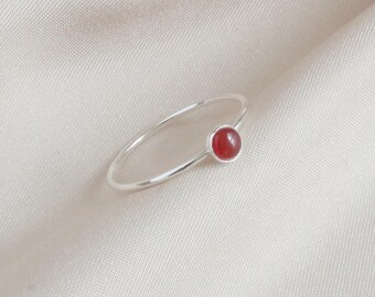 Silver Minimalist Carnelian Ring, Dainty Ring, Stacking Ring, Gemstone Gold Dainty Carnelian Ring, Silver Minimalist Ring Gift for Her 4mm