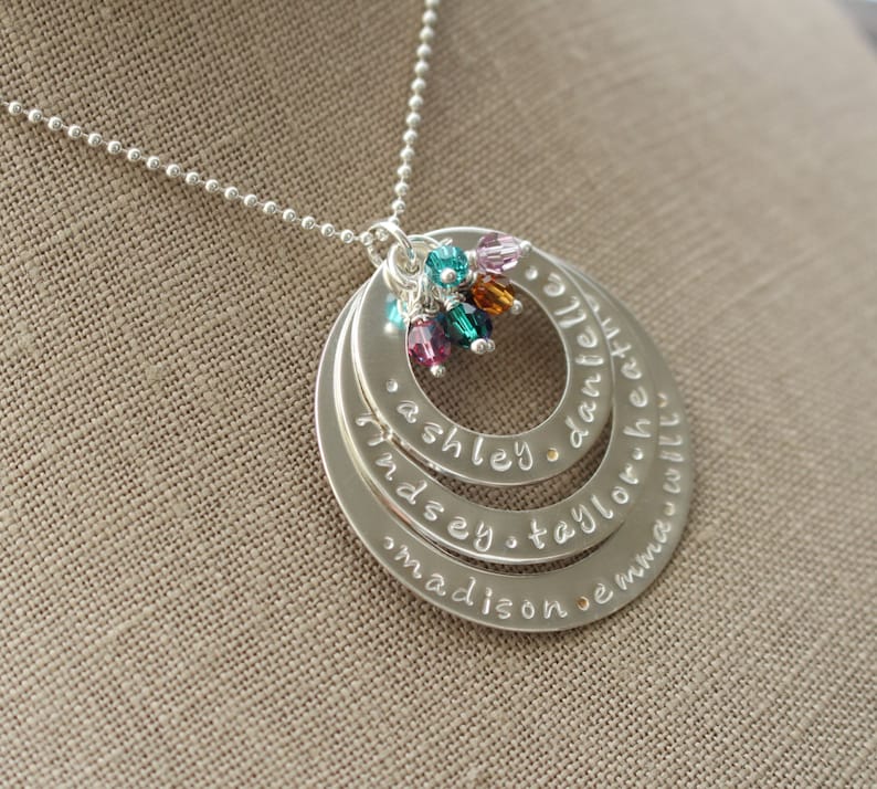 Custom Mommy Jewelry Grandmother Necklace Mothers Necklace Sterling Silver Personalized Washer Necklace Eternity Necklace Personalized