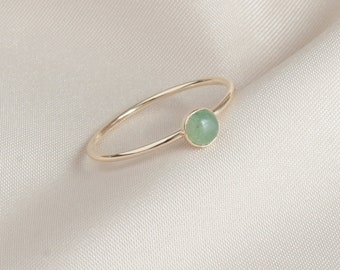 Anillo minimalista de oro y aventurina verde, delicado anillo de oro con gema, delicado anillo de plata y aventurina verde, anillo minimalista de oro, regalo para ella, 4 mm