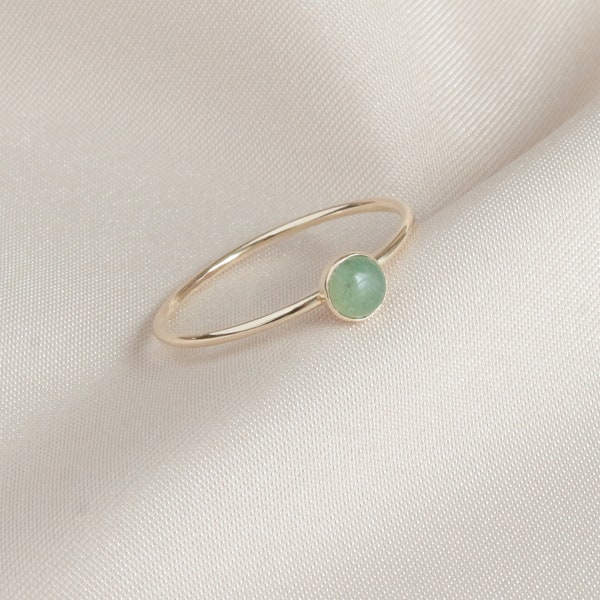 Minimalist Gold Green Aventurine Ring, Dainty Gold Gemstone Ring, Silver Dainty Green Aventurine Ring Gold Minimalist Ring, Gift for Her 4mm