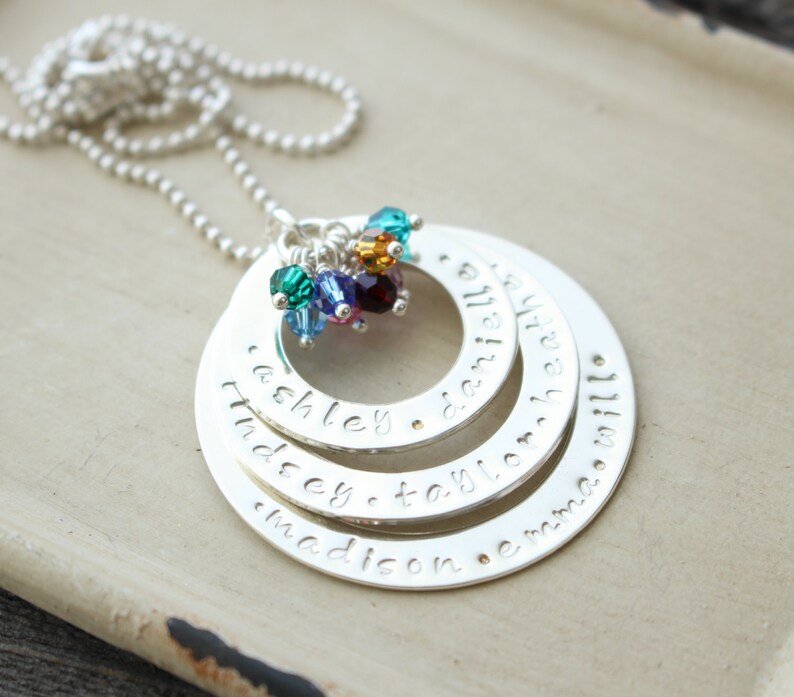 Custom Mommy Jewelry Grandmother Necklace Mothers Necklace Sterling Silver Personalized Washer Necklace Eternity Necklace Personalized