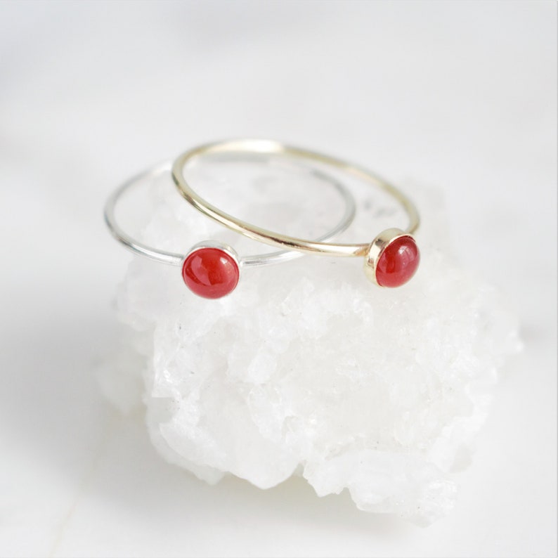 Minimalist Carnelian Ring, Dainty Gold Ring, Stacking Ring, Silver Gemstone Ring, Gold Carnelian Ring, Tiny Minimalist Ring Gift for Her 4mm immagine 10