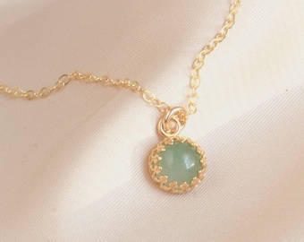 Green Natural Gemstone Aventurine Necklace, Gold Natural Aventurine Gemstone, Green Aventurine Gold Minimalist, Necklace Gift for Her, 8mm