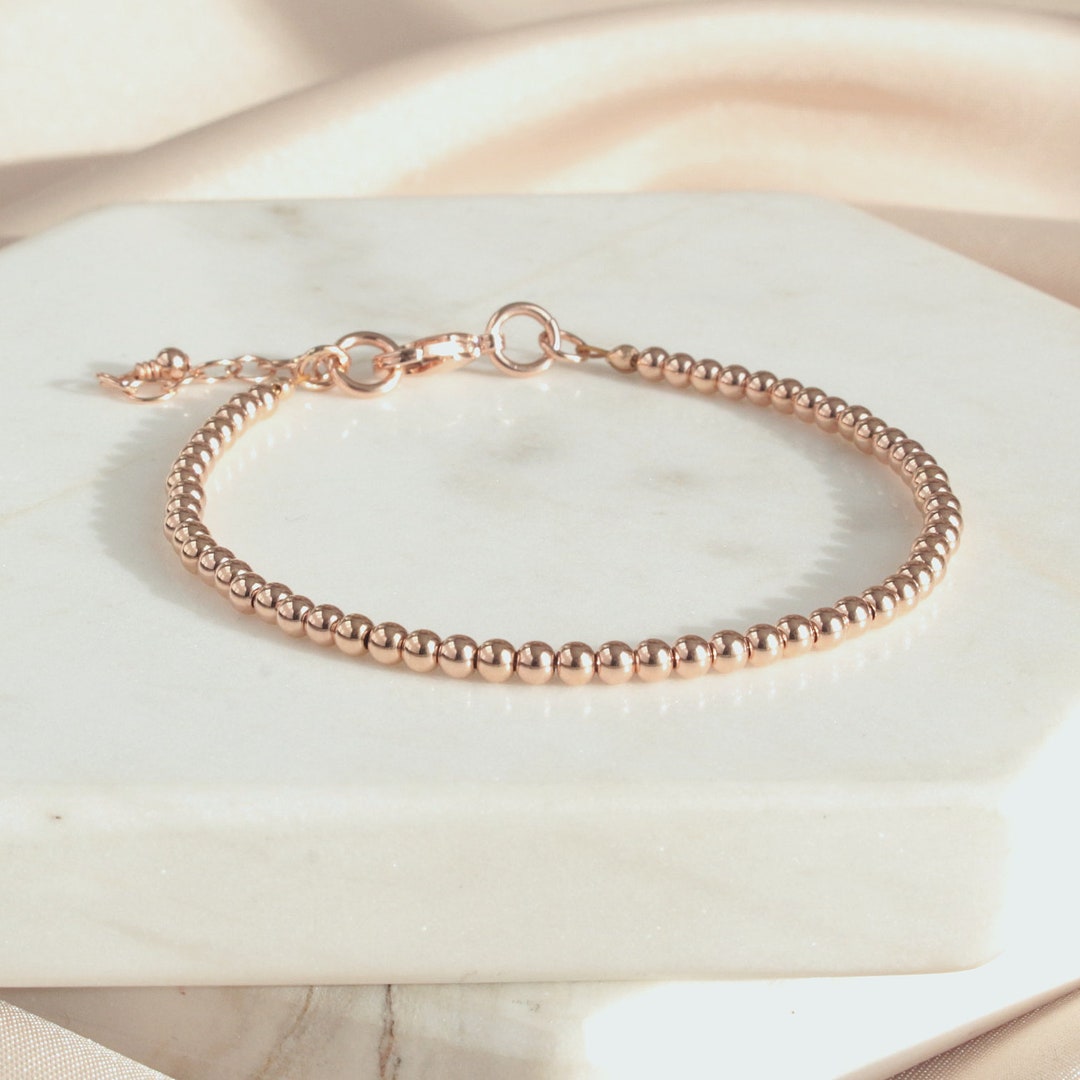 Minimalist Rose Gold Bracelet, Rose Gold Beaded Bracelet, Dainty Rose Gold Bead Bracelet, Tiny