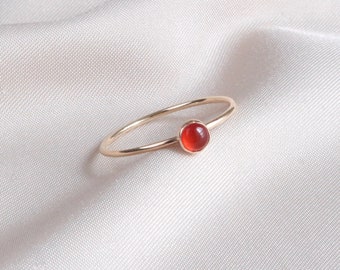 Minimalist Carnelian Ring, Dainty Gold Ring, Stacking Ring, Silver Gemstone Ring, Gold Carnelian Ring, Tiny Minimalist Ring Gift for Her 4mm