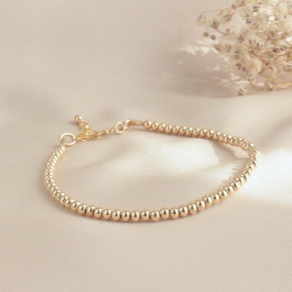 Gold Bead Minimalist Bracelet, Gold Bead Bracelet, Dainty Gold Ball Bracelet, Minimalist Gold Bracelet, Tiny Gold Bead Bracelet Gift for Her