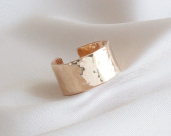 Gold Hammered Cigar Ring, Cigar Gold Ring, Gold Ring, Stacking Gold Ring, Textured Ring, Wide Ring, Hammered Gold Ring, Gold Statement Ring