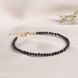 Black Spinel Bead Minimalist Bracelet, Minimalist  Bracelet, Dainty Black Spinel Gold Bracelet, Black Spinel Gold Bracelet, Gift for Her