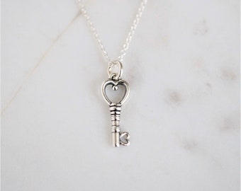 Sterling Silver Heart Key Necklace, Minimalist Necklace, You Are The Key To My Heart Necklace, Heart Key Necklace, Gift for Her, Key Charm