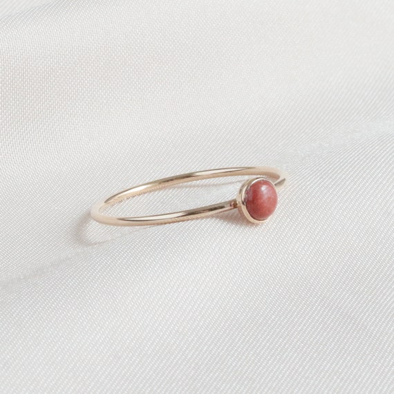 Minimalist Red Jasper Ring, Dainty Gold Ring, Stacking Ring, Silver Gemstone Ring, Gold Red Jasper Ring, Tiny Gold Ring Gift for Her 4mm