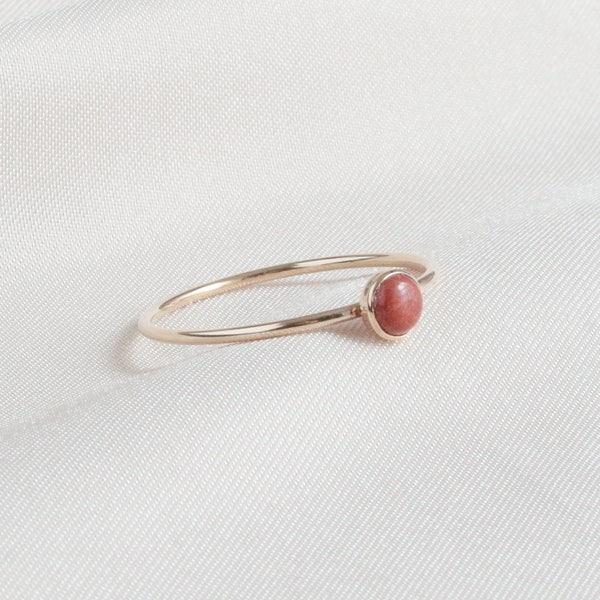 Minimalist Red Jasper Ring, Dainty Gold Ring, Stacking Ring, Silver Gemstone Ring, Gold Red Jasper Ring, Tiny Gold Ring Gift for Her 4mm