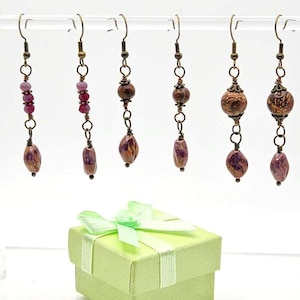 Chrysanthemum Blossom Coffee Agate w Czech Coffee Bean Bead Earring FREE Ship Gift Box GWPs Cream Mocha Brown Sugar Cuppa 4 Cafe Aficionado