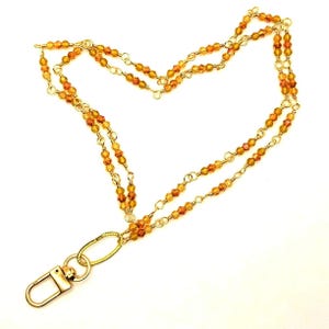 Custom Wire-Wrapped Faceted Orange Crystal Gold Chain Versatile Lanyard ID Badge Holder School Work Building Security ~ FREE Ship & GWPs ~