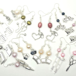 Medical Healthcare Profession Earring FREE Gift Box+GWPs Baroque Freshwater Pearl LNP Nurse Therapist Lab Asst EMR Paramedic Team Jewelry