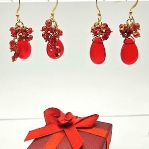 Czech Glass Beads Brio Briolette Earring. ~ FREE Gift Box + GWPs ~ with Faceted Czech Firepolish Waterfall Present For Her Best Girl Friend