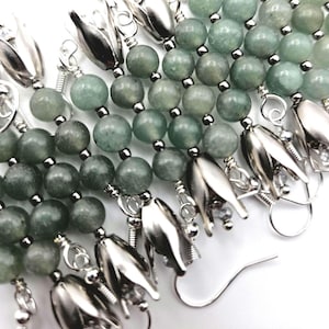 GREEN Adventurine ~ FREE Gift Box + GWPs ~ Dangle Earring Gemstone Pixie Dust Fish Extender Generation Family Party Favor Jewelry Acessory