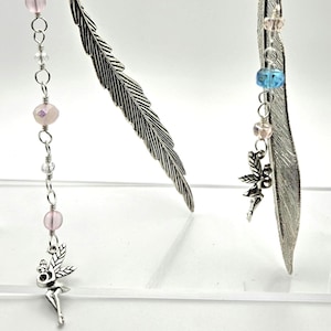Feather Metal Bookmark Unique Book Marks Czech Crystal Feather Hook with Chain Fairy Pendant Pixie Dust Teacher Reader Gift Stocking Filler