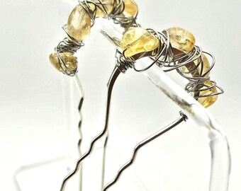 Hair Accessory Citrine Stone Gemstone Hair Jewelry French Pin Chignon Pin Hair Fork Hair Pin U-Shape Hair Clip French Style Barrette Classic