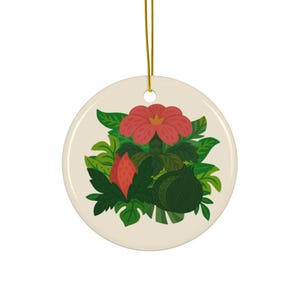 Floral Ceramic Ornament, Colorful Holiday Decoration, Nature-Inspired Gift, Tropical Home Decor, Ideal for Christmas
