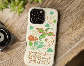Magnetisch iPhone-hoesje voor Flygon Family met Japans ontwerp, uniek cadeau voor Pokemon-liefhebbers, aanpasbaar hoesje, milieuvriendelijke telefoonaccessoires