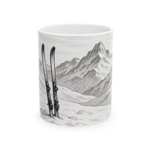 Ski Mug, Winter Skiing Coffee Cup for Skiers, Snow Enthusiasts, Cabin Decor, Christmas Gift, Holiday Present