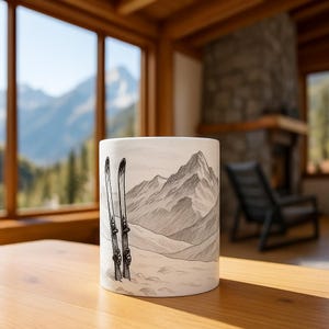 Ski Mug, Winter Skiing Coffee Cup for Skiers, Snow Enthusiasts, Cabin Decor, Christmas Gift, Holiday Present