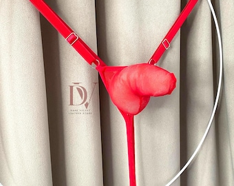 Tanga transparente con bolsa, tanga para hombre, ropa interior tipo tanga, hecha a mano, lencería sissy para hombre.