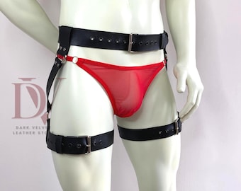 Handmade Leather Harness Belt with Sheer Thong – Fetish Festival Wear
