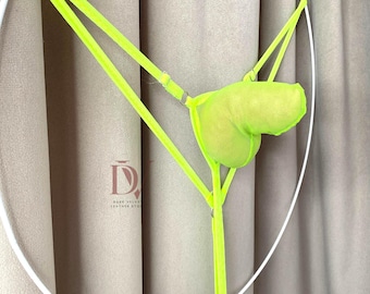 Męskie stringi typu tanga z wysokim stanem, przezroczyste, z woreczkiem, bielizna kąpielowa - ręcznie robione stringi męskie, bielizna Sissy dla mężczyzn
