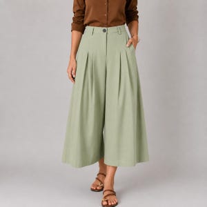 Women's Capri Culottes Wide Leg Pleated Casual Beach Lounge Pants