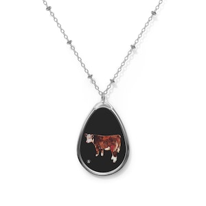 Hereford Show Steer Necklace: Vibrant Oval Pendant, Cow Lover Gift