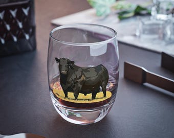 Whiskyglas, djärv Angus Bull-design, present till honom, originalkonstverk, barglas, dricksglas
