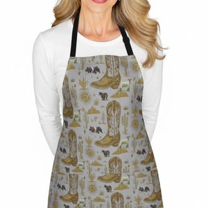 Western Cowboy Boots and Farm Animals Pattern Apron | Rustic Southwestern Cooking Apron