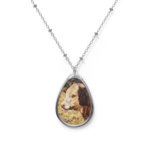Hereford Bull Portrait Necklace: Colorful Farmhouse Pendant