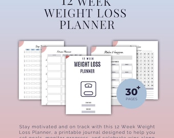 12 Week Weight Loss Planner | Fitness, Meal, Habit Tracker, Workout & Diet Journal Printable