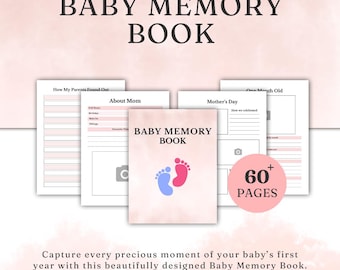 Livro de Memórias do Bebê | Diário do Bebê para Imprimir e Editar, Lembrança do Primeiro Ano e Rastreador de Marcos para Novos Pais