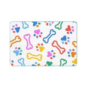 Colorful Pet Food Mat | Dog Bowl Mat, Cat Dish Mat, Paw Print Decor, Cute Pet Accessory, Gift for Pet Lovers