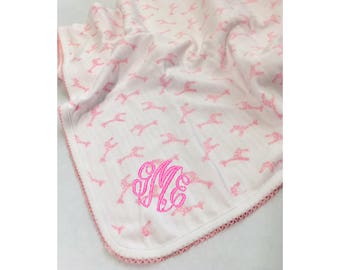 Baby Blanket Pink Giraffe - Monogrammed - Mud Pie - Baby Shower Gift