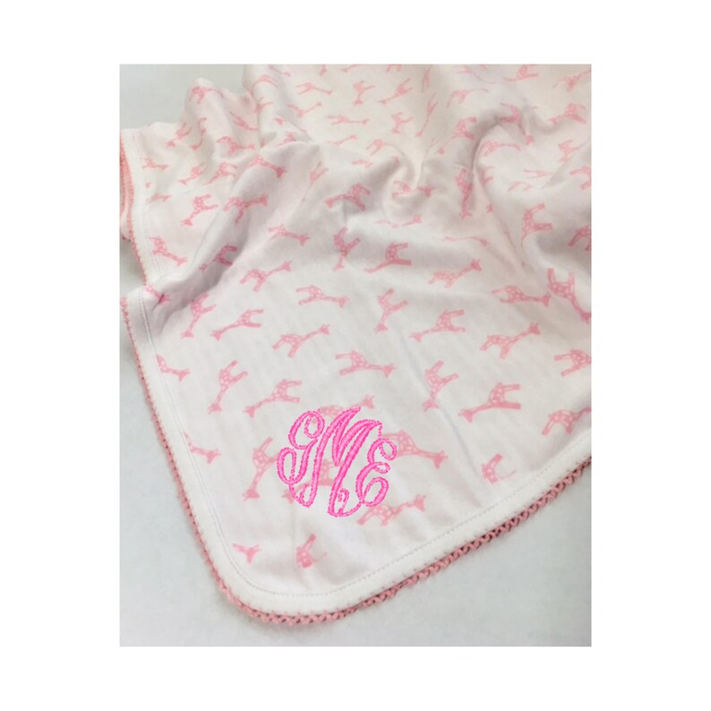 Baby Blanket Pink Giraffe Monogrammed Mud Pie Baby Etsy